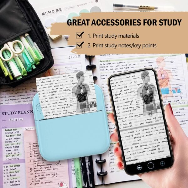 Pocket Printer for iPhone/Android, Wireless Mini Sticker Printer with 10 Rolls Thermal Paper, Blue-Tooth Thermal Mini Printer Portable for Notes Journal Memo Photo Study